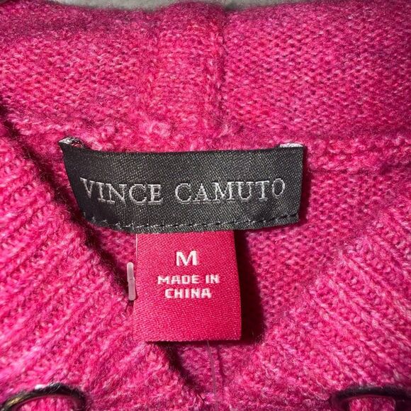 Vince Camuto Pink Barbiecore Ribbed Hooded Sweater Medium New #721 - Picture 3 of 5